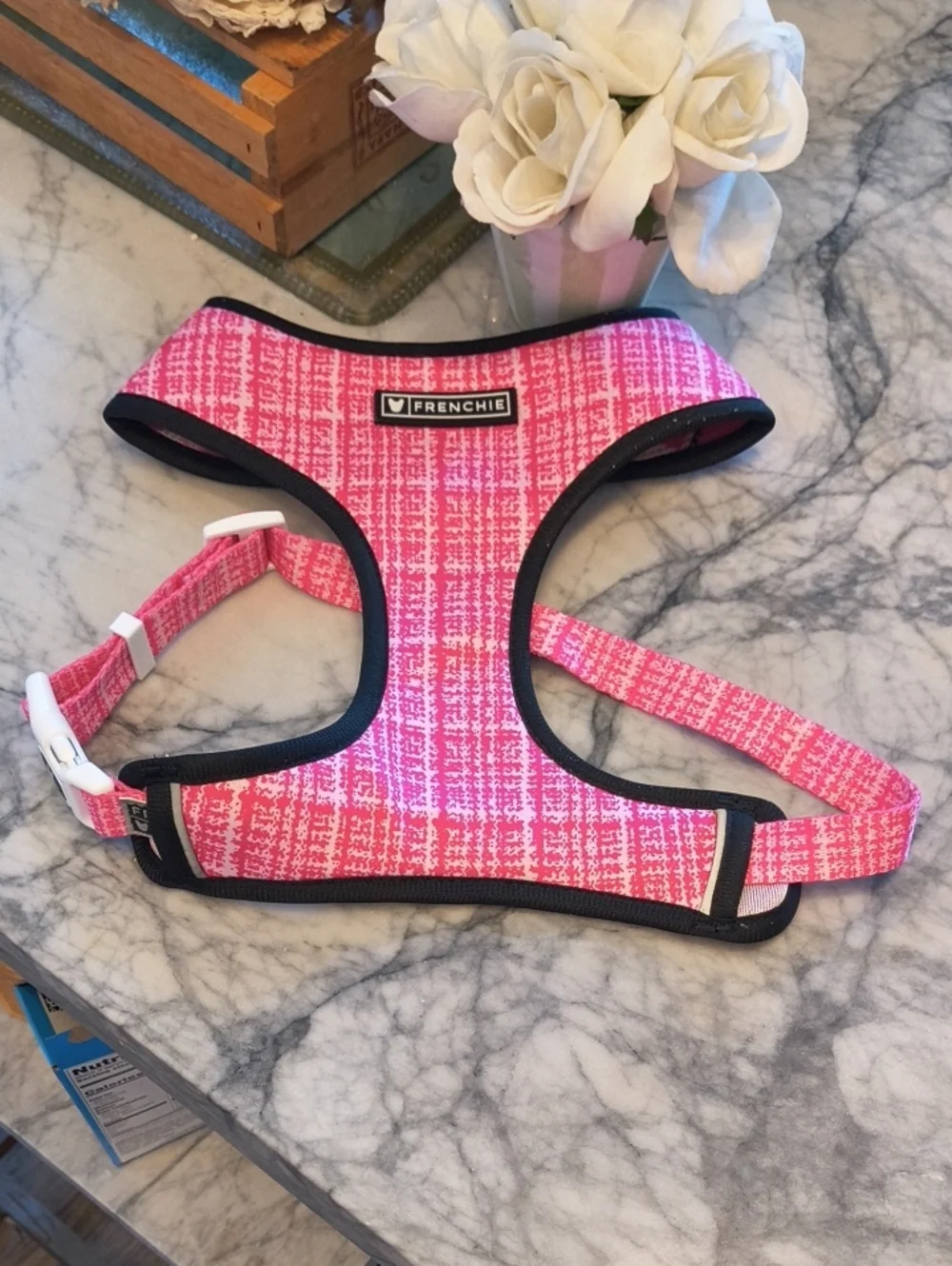 FRENCHIE REVERSIBLE Like New Large Pink Duo Patterned No-Pull Dog Harness -LARGE